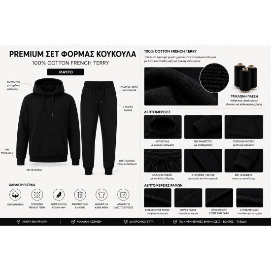 PREMIUM COTTON ΦΟΥΤΕΡ ΜΕ ΚΟΥΚΟΥΛΑ | ΜΑΥΡΟ THE NORTH FACE ΜΙΚΡΟ ΛΟΓΟΤΥΠΟ