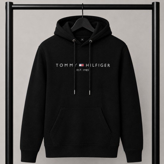 PREMIUM COTTON ΦΟΥΤΕΡ ΜΕ ΚΟΥΚΟΥΛΑ | ΜΑΥΡΟ TOMMY HILFIGER 1985 ΛΟΓΟΤΥΠΟ
