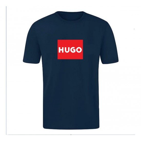 T-SHIRT 100% ΒΑΜΒΑΚΙ ΜΕ LOGO - ΜΠΛΕ ΣΚΟΥΡΟ - HUGO