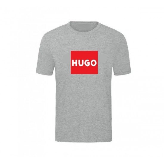 T-SHIRT 100% ΒΑΜΒΑΚΙ ΜΕ LOGO - ΓΚΡΙ - HUGO
