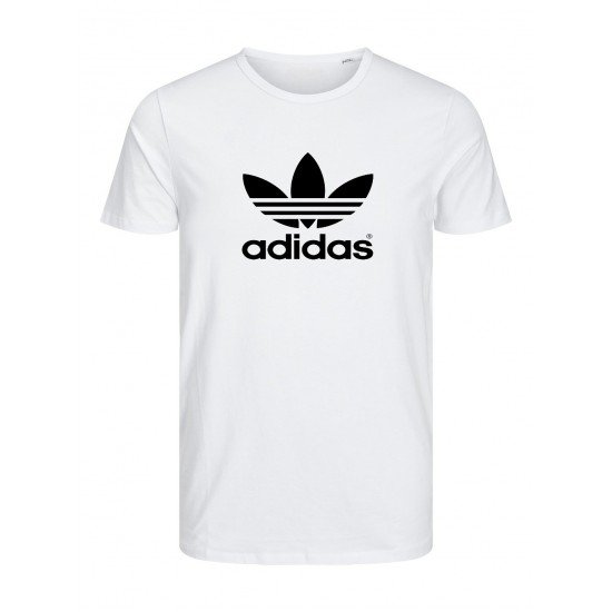 T-SHIRT 100% ΒΑΜΒΑΚΙ ΜΕ LOGO - ΛΕΥΚΟ - ΤΡΙΦΥΛΛΙ ΜΕΓΑΛΟ