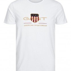 T-SHIRT 100% ΒΑΜΒΑΚΙ ΜΕ LOGO - ΛΕΥΚΟ - GANT ΜΕΓΑΛΟ