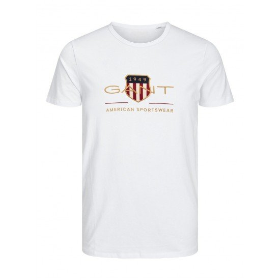 T-SHIRT 100% ΒΑΜΒΑΚΙ ΜΕ LOGO - ΛΕΥΚΟ - GANT ΜΕΓΑΛΟ