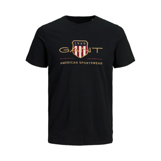 T-SHIRT 100% ΒΑΜΒΑΚΙ ΜΕ LOGO - ΜΑΥΡΟ - GANT ΜΕΓΑΛΟ
