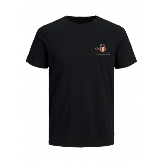 T-SHIRT 100% ΒΑΜΒΑΚΙ ΜΕ LOGO - ΜΑΥΡΟ - GANT ΜΙΚΡΟ