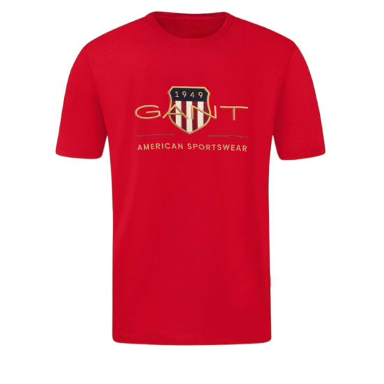 T-SHIRT 100% ΒΑΜΒΑΚΙ ΜΕ LOGO - ΚΟΚΚΙΝΟ - GANT ΜΕΓΑΛΟ