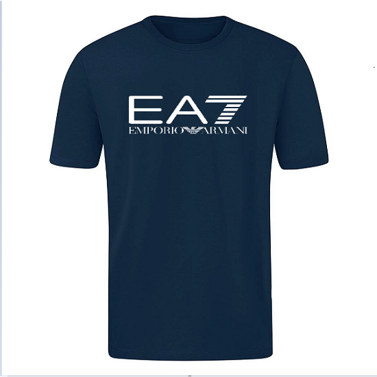 T-SHIRT 100% ΒΑΜΒΑΚΙ ΜΕ LOGO - ΜΠΛΕ ΣΚΟΥΡΟ - EA7 ΜΕΓΑΛΟ