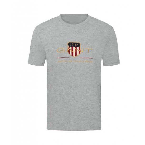 T-SHIRT 100% ΒΑΜΒΑΚΙ ΜΕ LOGO - ΓΚΡΙ - GANT ΜΕΓΑΛΟ