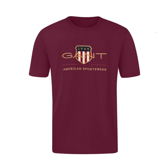 T-SHIRT 100% ΒΑΜΒΑΚΙ ΜΕ LOGO - ΜΠΟΡΝΤΟ - GANT ΜΕΓΑΛΟ