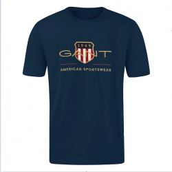 T-SHIRT 100% ΒΑΜΒΑΚΙ ΜΕ LOGO - ΜΠΛΕ ΣΚΟΥΡΟ - GANT ΜΕΓΑΛΟ