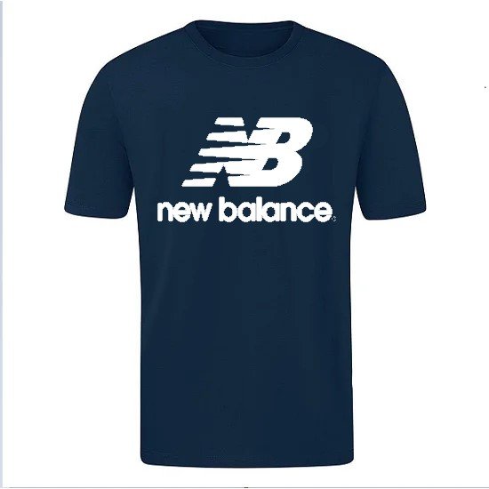 T-SHIRT 100% ΒΑΜΒΑΚΙ ΜΕ LOGO - ΜΠΛΕ ΣΚΟΥΡΟ - NEW BALANCE
