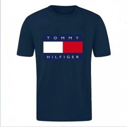 T-SHIRT 100% ΒΑΜΒΑΚΙ ΜΕ LOGO - ΜΠΛΕ ΣΚΟΥΡΟ - TOMMY HILFIGER