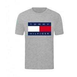 T-SHIRT 100% ΒΑΜΒΑΚΙ ΜΕ LOGO - ΓΚΡΙ - TOMMY HILFIGER
