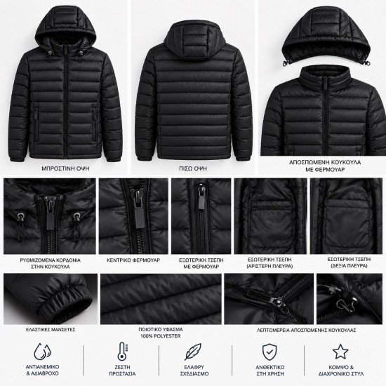 PUFFER ΜΠΟΥΦΑΝ ΜΕ ΑΠΟΣΠΩΜΕΝΗ ΚΟΥΚΟΥΛΑ | ΜΑΥΡΟ - TNF