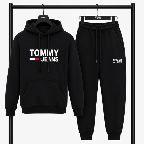 PREMIUM COTTON ΣΕΤ ΦΟΡΜΑΣ ΜΕ ΚΟΥΚΟΥΛΑ | ΜΑΥΡΟ TOMMY JEANS ΜΕΓΑΛΟ ΛΟΓΟΤΥΠΟ