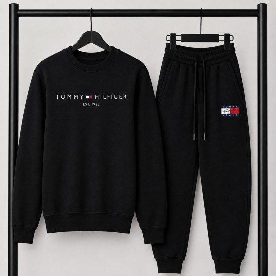 PREMIUM COTTON ΣΕΤ ΦΟΡΜΑΣ ΜΕ ΛΑΙΜΟΚΟΨΗ| ΜΑΥΡΟ TOMMY HILFIGER 1985 ΛΟΓΟΤΥΠΟ